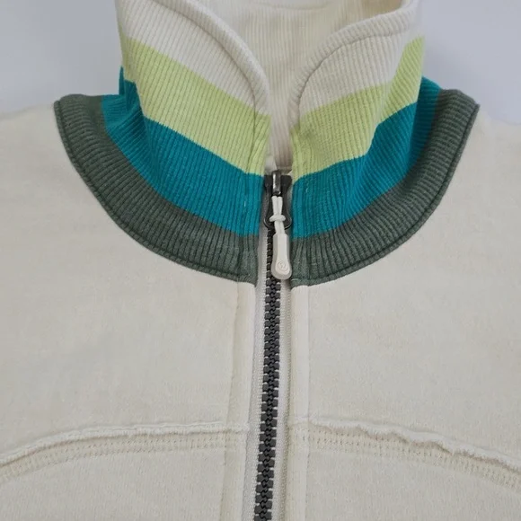 Lululemon Women's Cream Teal Retro Zip-Up Fleece Lined Scuba Jacket Pockets 8 - Picture 6 of 16